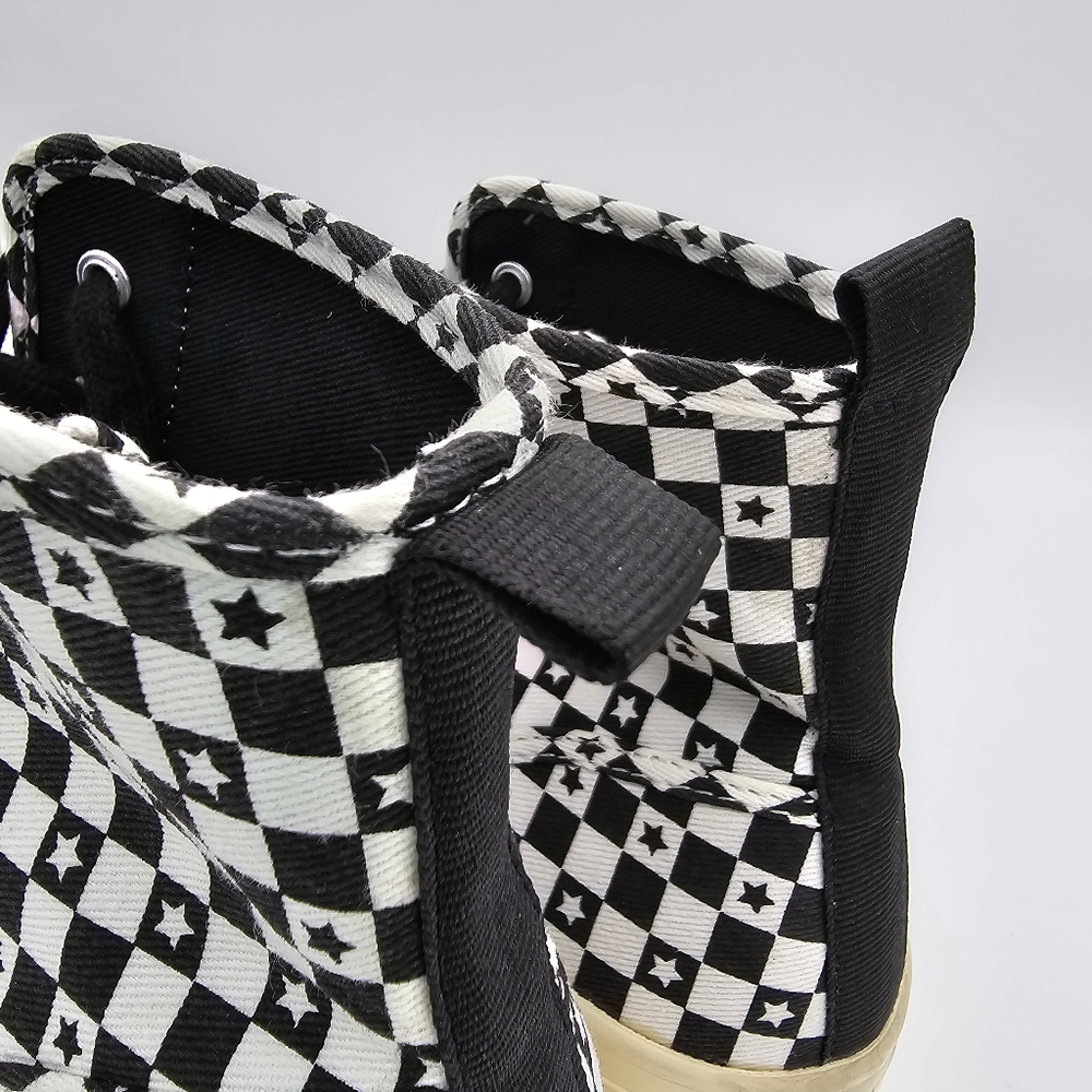 Zara Lace-Up High-Top Canvas Sneakers, Black/White Checkered pattern with stars - Picture 7 of 15